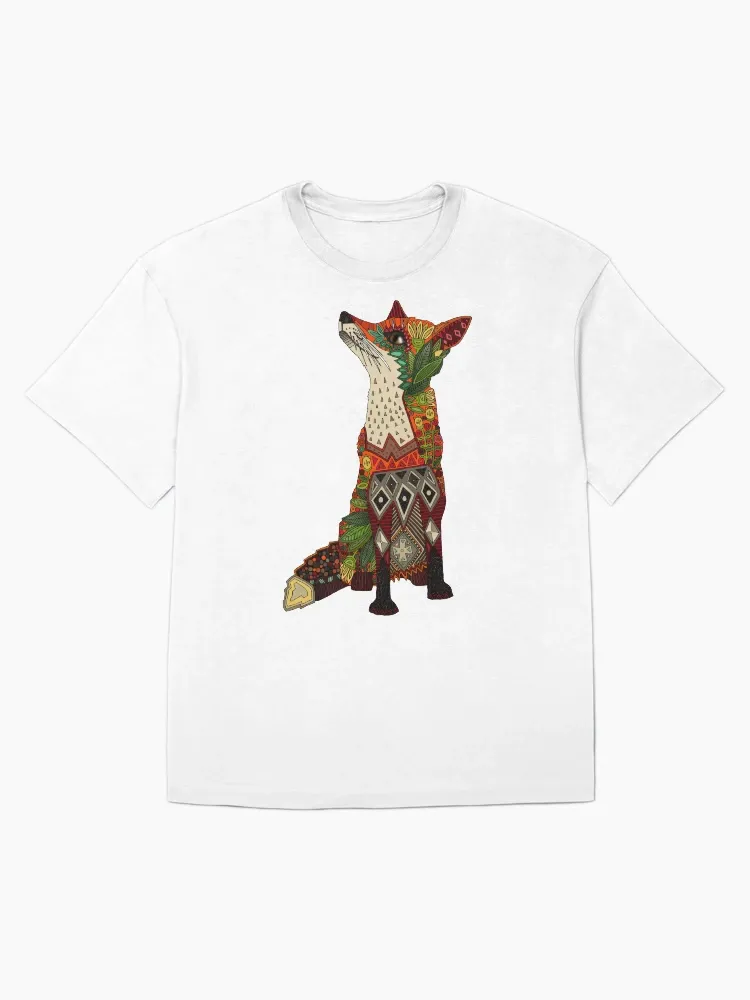 Women's Stylish Artistic Fox Print Crew Neck Short-Sleeve T-Shirt