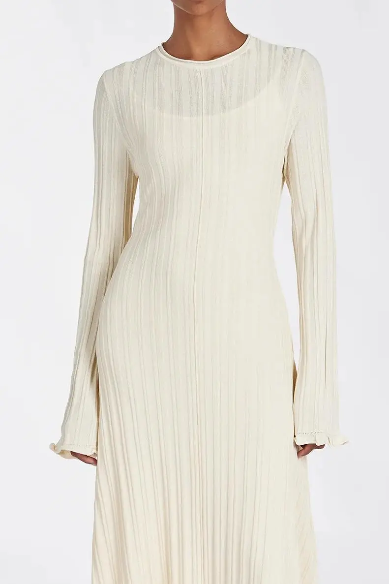 CREAM KNIT MIDI DRESS