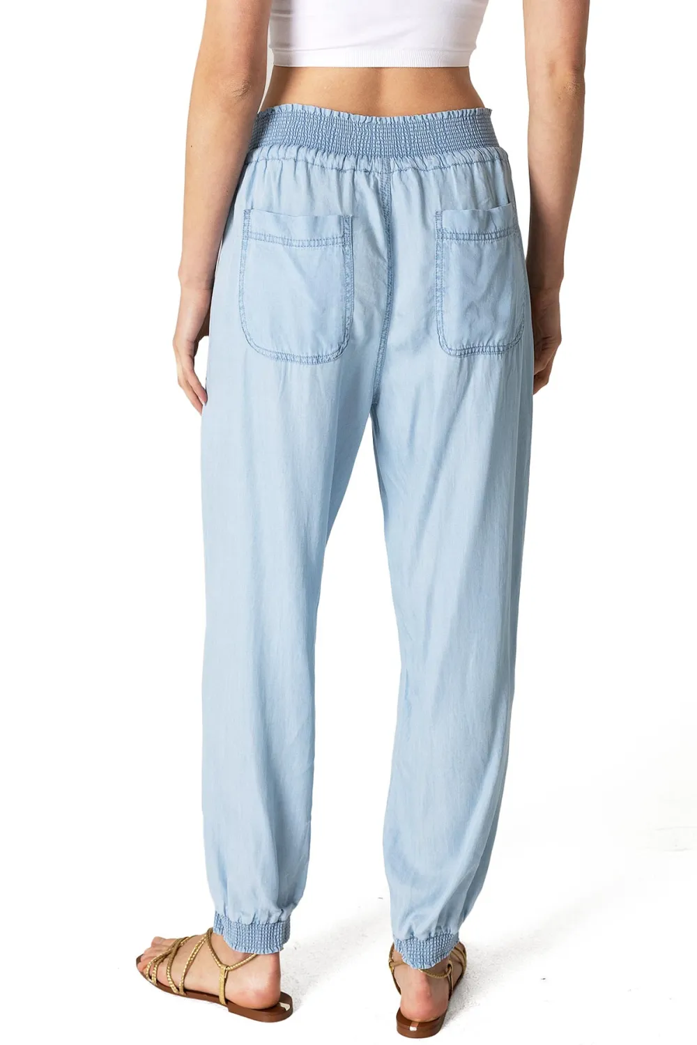 Solid Color Elastic Waist Joggers