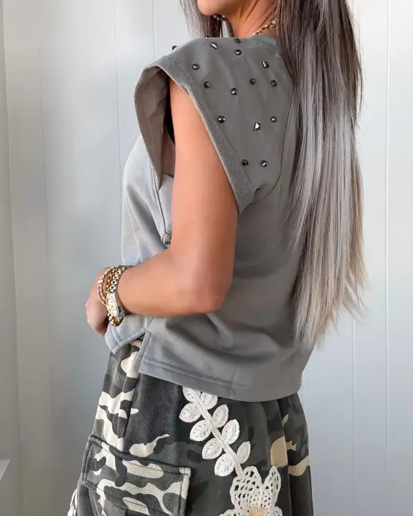 Embellished Sweetheart-Neck Woven Top