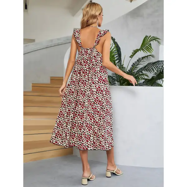 Printed Ruffled Sleeveless Midi Dress