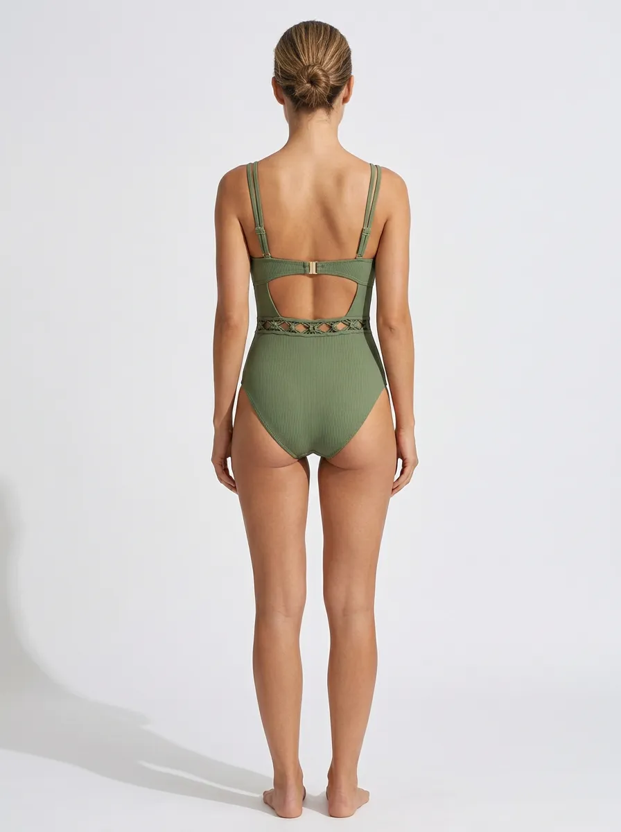 Women's Modern Cutout Ribbed One-Piece Swimsuit