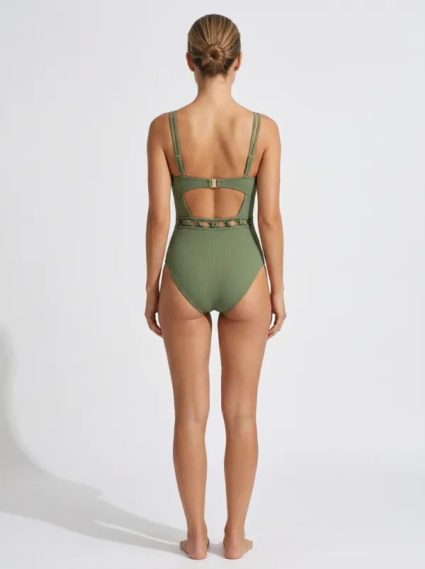 Women's Modern Cutout Ribbed One-Piece Swimsuit