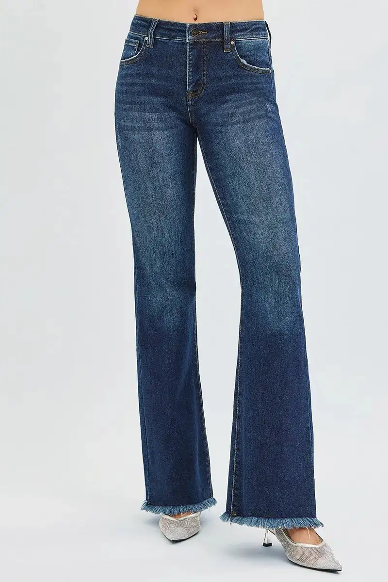 Everyday Mid Rise Raw Hem Flare Jeans
