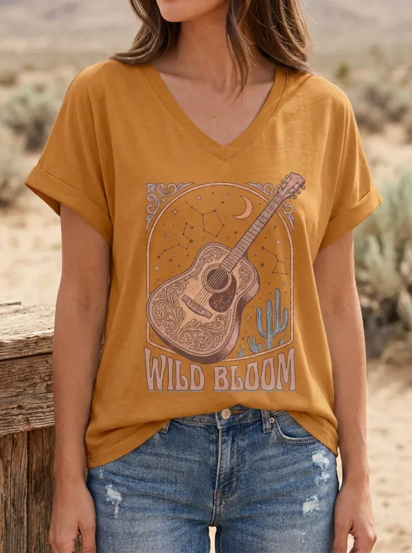 Cactus Floral Western Women's V-Neck T-Shirt