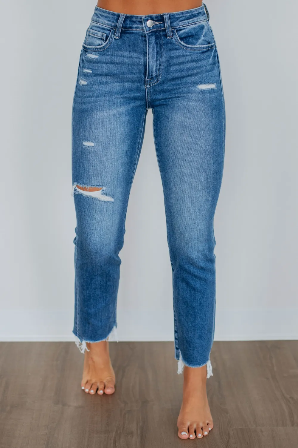Women's High Rise Slim Fit Raw Hem Jeans