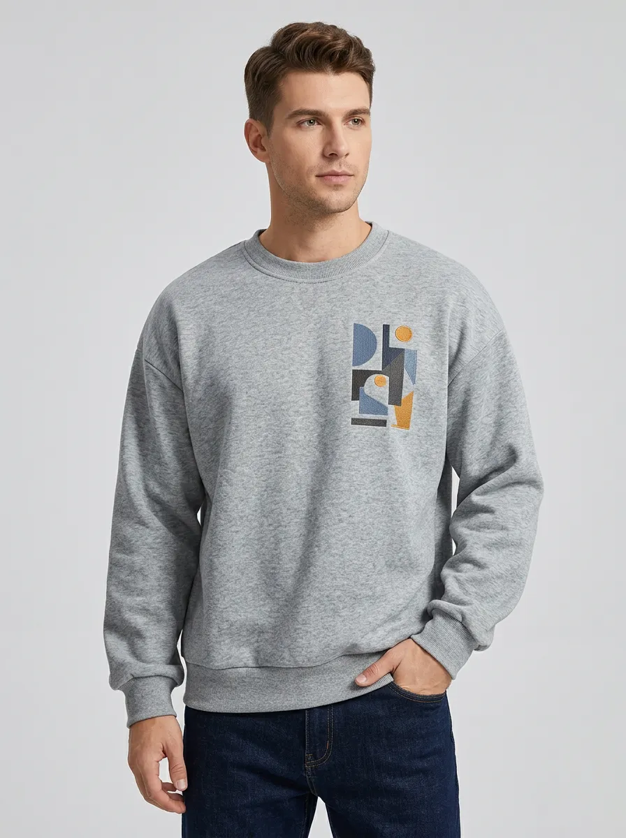 Men's Grey Geometric Abstract Art Fleece Sweatshirt