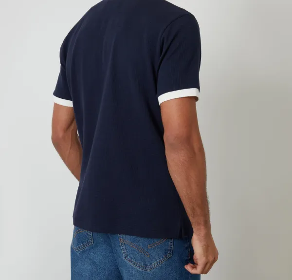 Men's Navy Open-Collar Waffle Polo Shirt