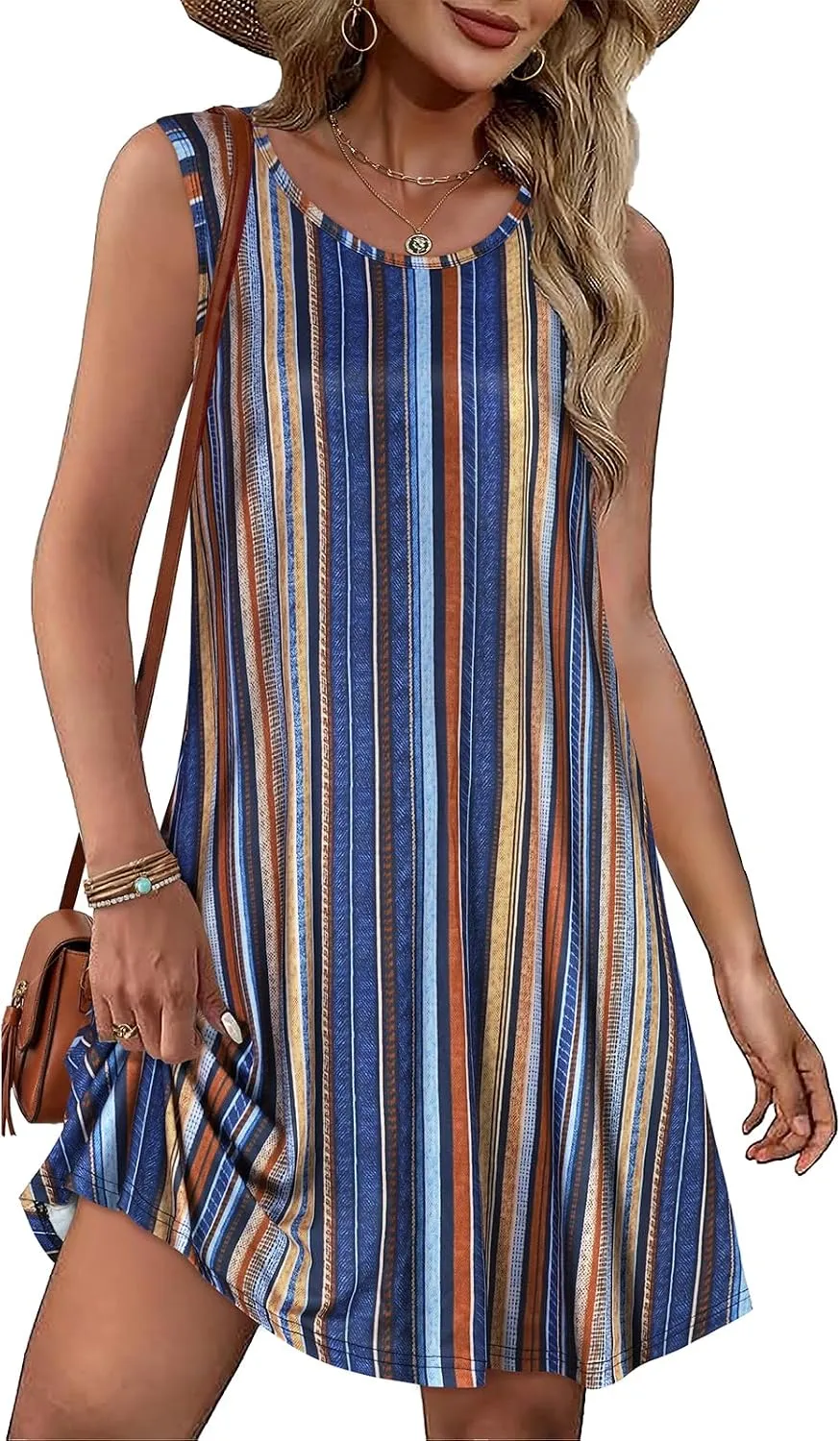 elescat Summer Dresses for Women Boho Sleeveless Pocket Tshirt Sundresses