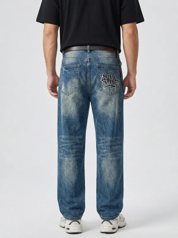 Unisex Streetwear Graffiti Patch Jeans