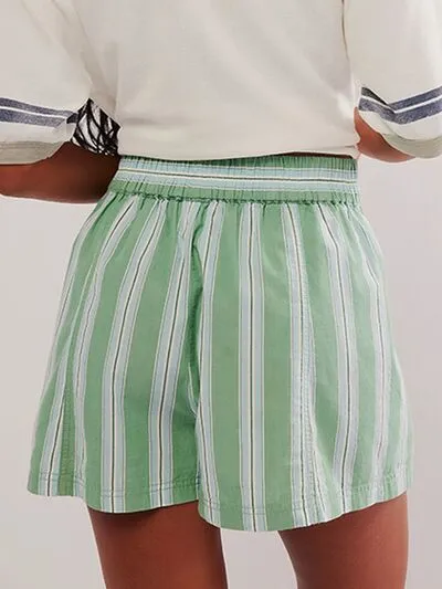Relaxed Striped Elastic Waist Shorts