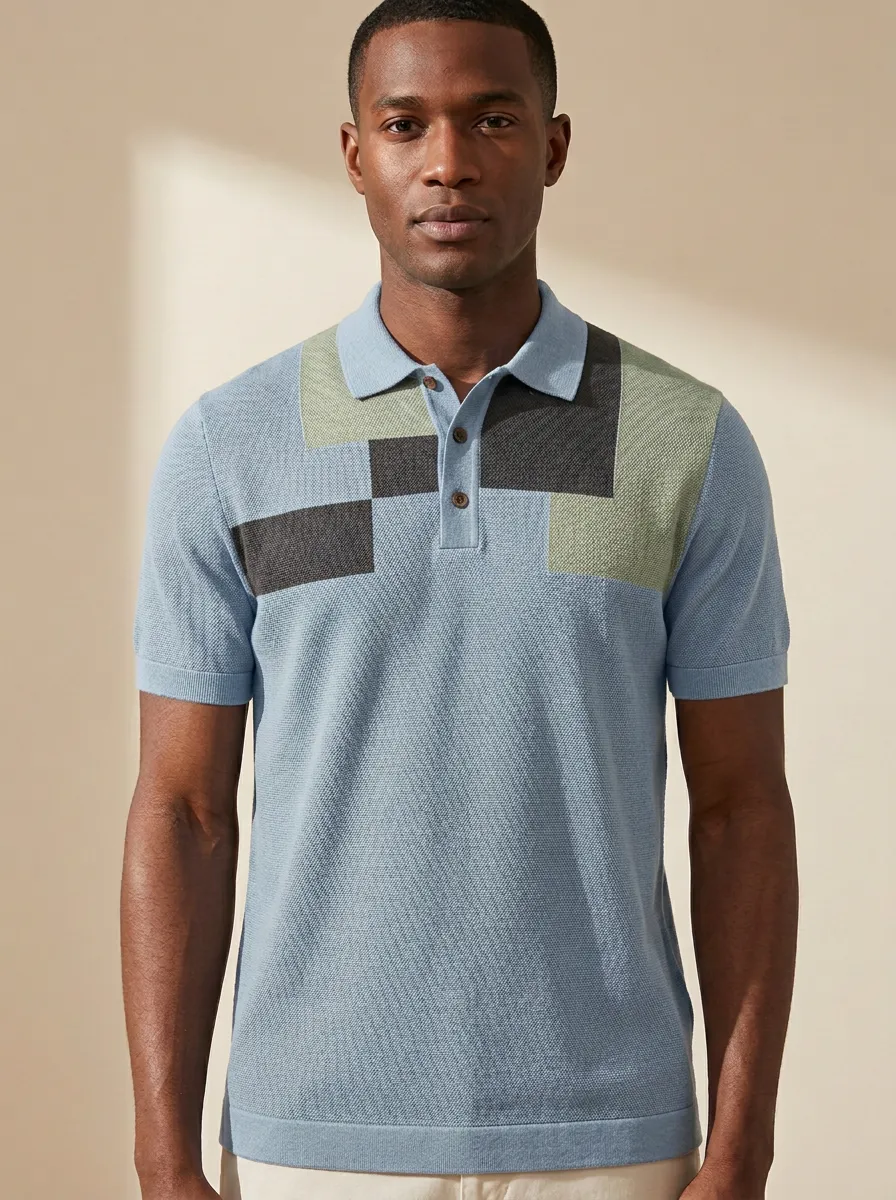 Classic Geometric Colorblock Men's Polo Shirt