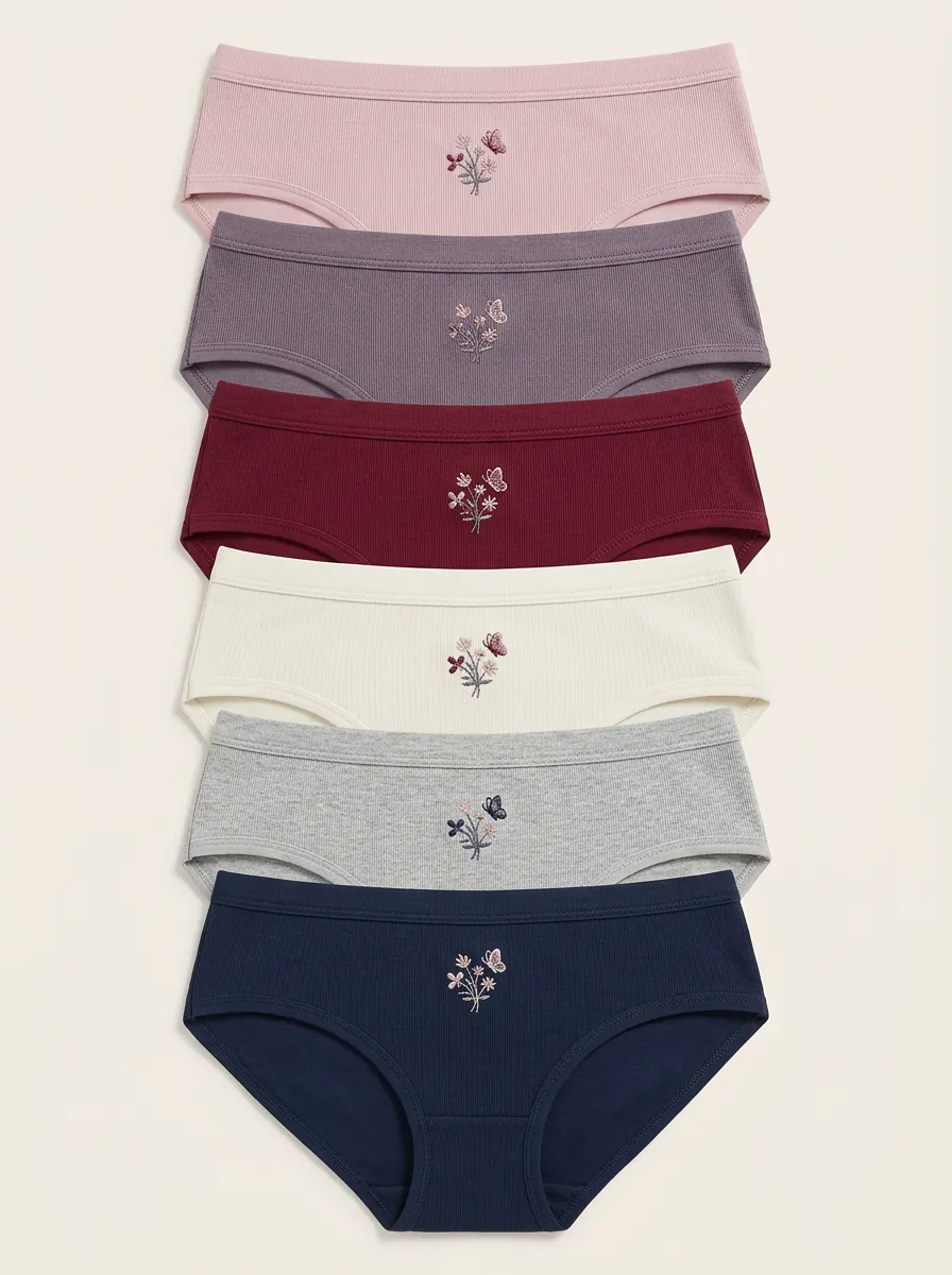 Women's Six-Pair Ribbed Floral Butterfly Hipster Brief Set