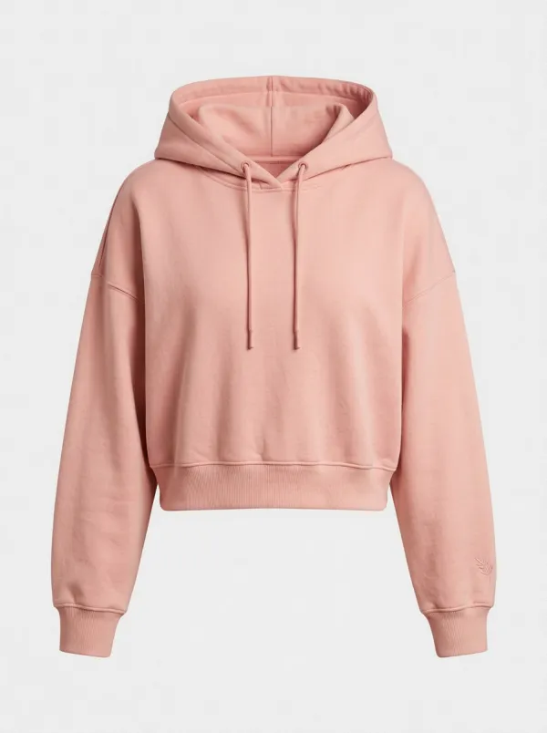 Women's Minimalist Solid Cream Plain Cropped Hoodie