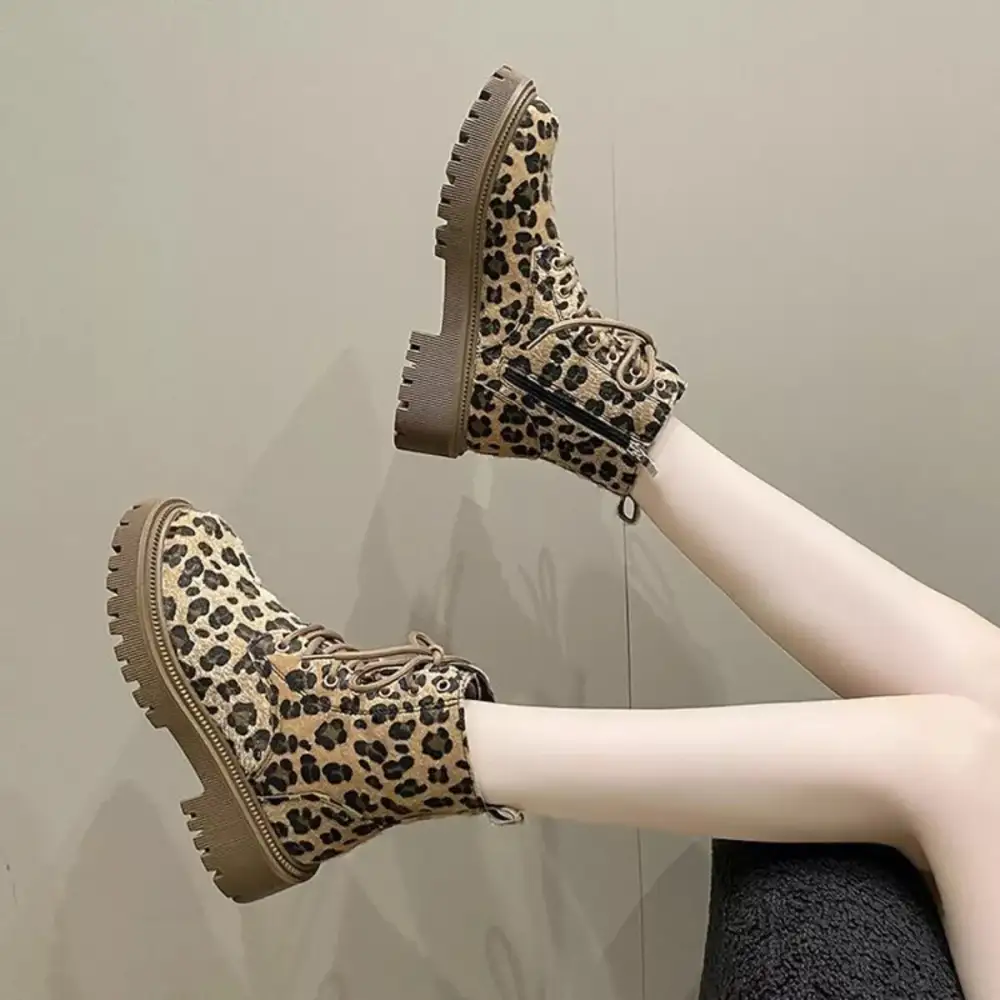 Animal Print Lace-Up Ankle Boots