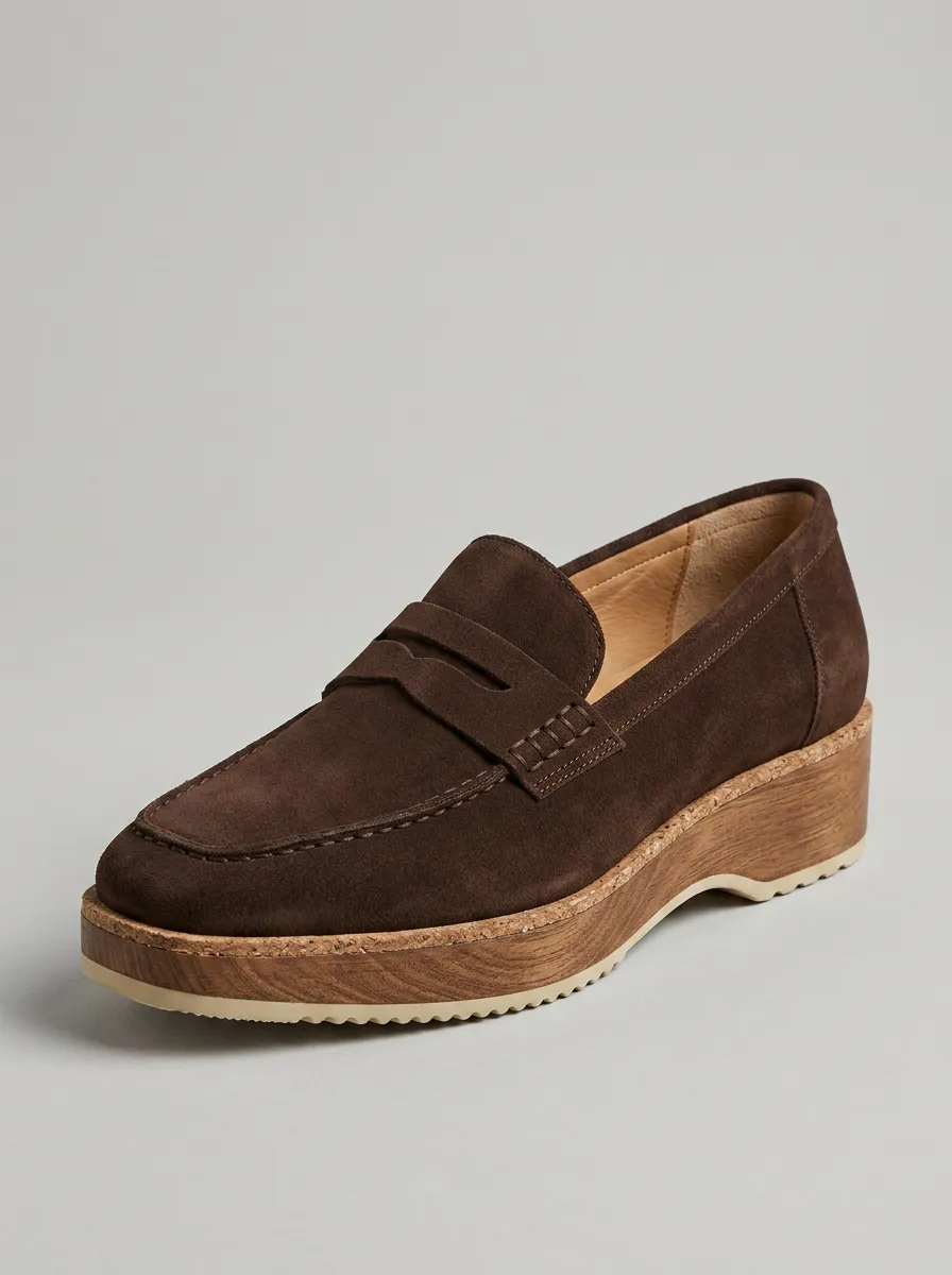 Women's Classic Platform Suede Wood Sole Loafers