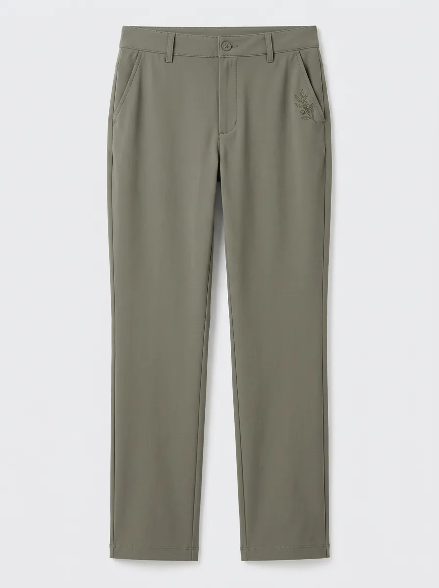 Women's Classic Everyday Olive Branch Printed Mid Rise Straight Leg Pants