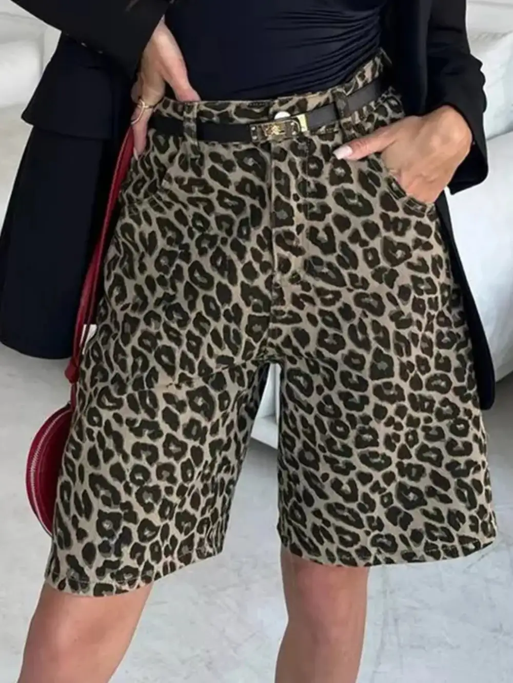 Leopard Print High Waisted Casual Shorts