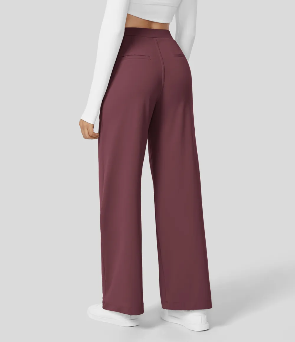 2026🔥  High Waisted Plicated Side Pocket Straight Leg Work Pants