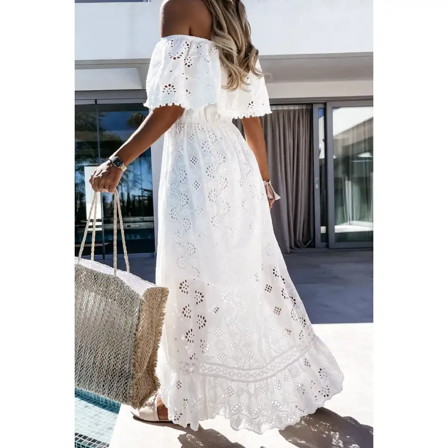 Off Shoulder Eyelet Lace Maxi Dress