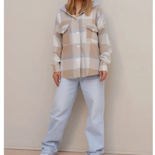 Hooded Plaid Wool-Blend Relaxed Outerwear Coat