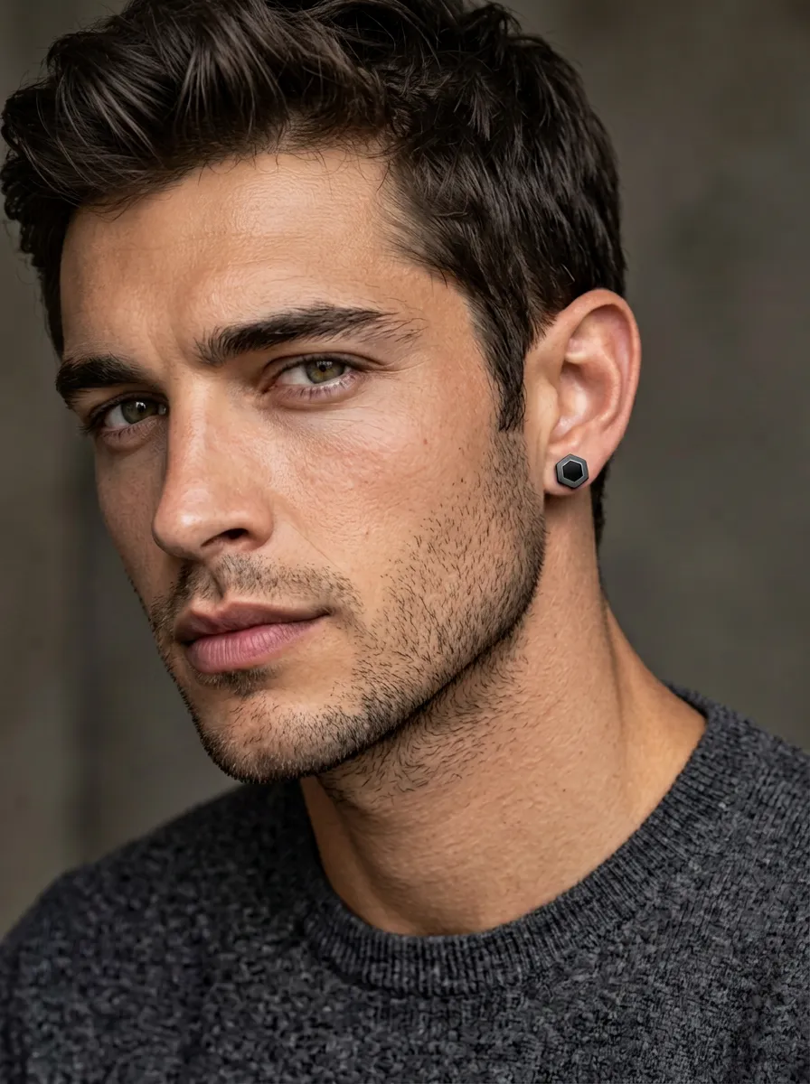 Men's Defined Minimalist Geometric Hexagon Stud Earrings