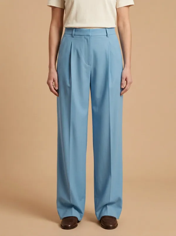 Side Pockets Pleated High Rise Wide Leg Trousers