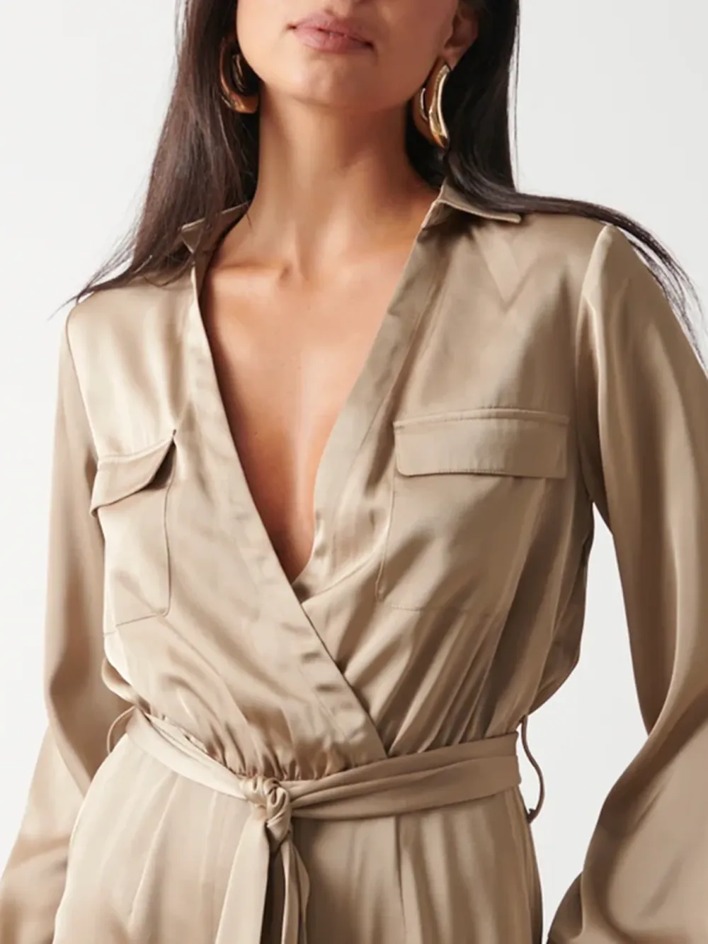 Long Sleeve Satin Jumpsuit