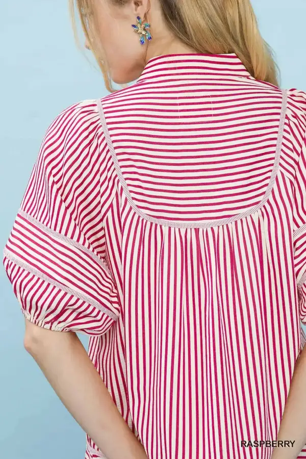 Striped Puff Sleeve Babydoll Top