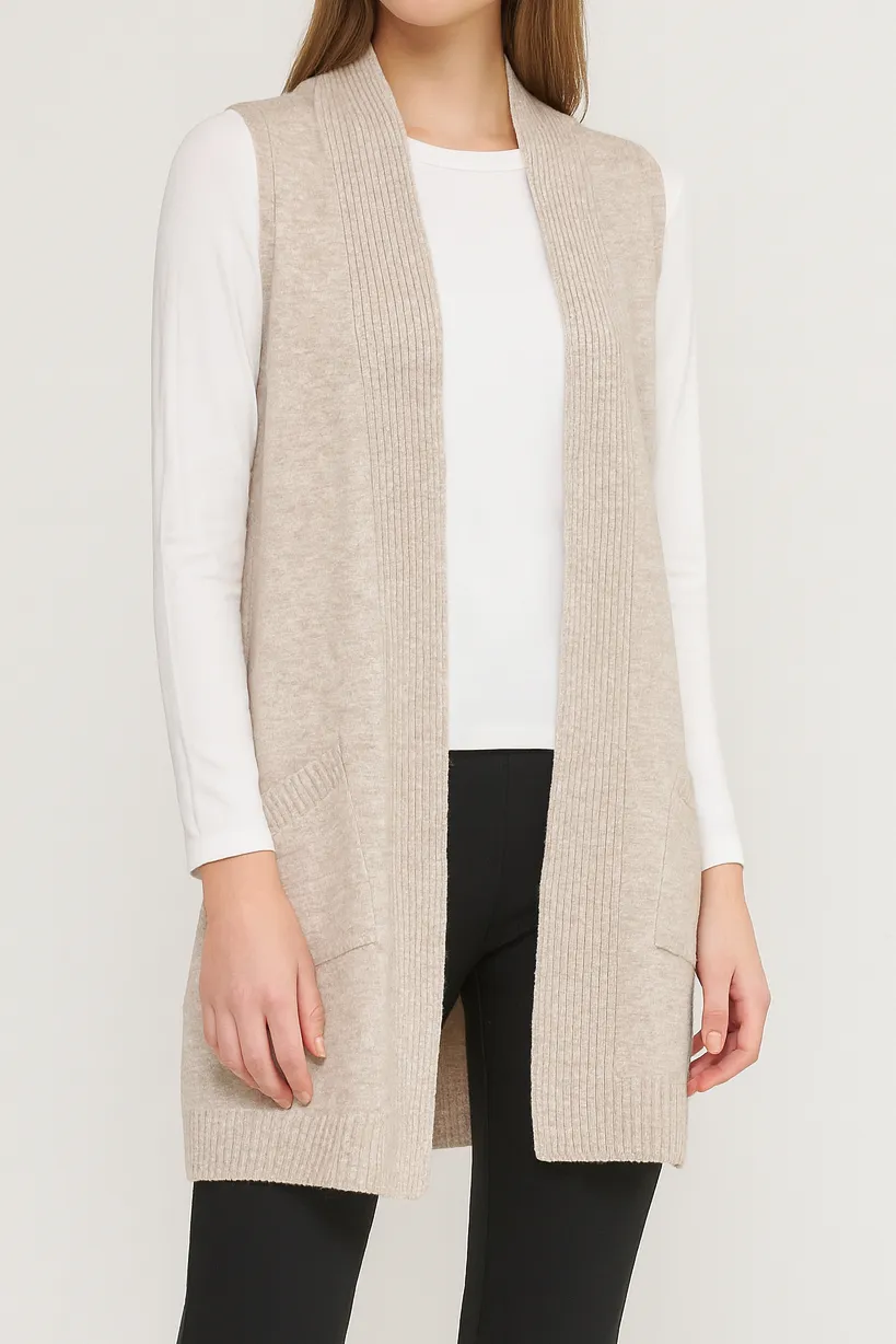 Relaxed Knit Open Front Vest