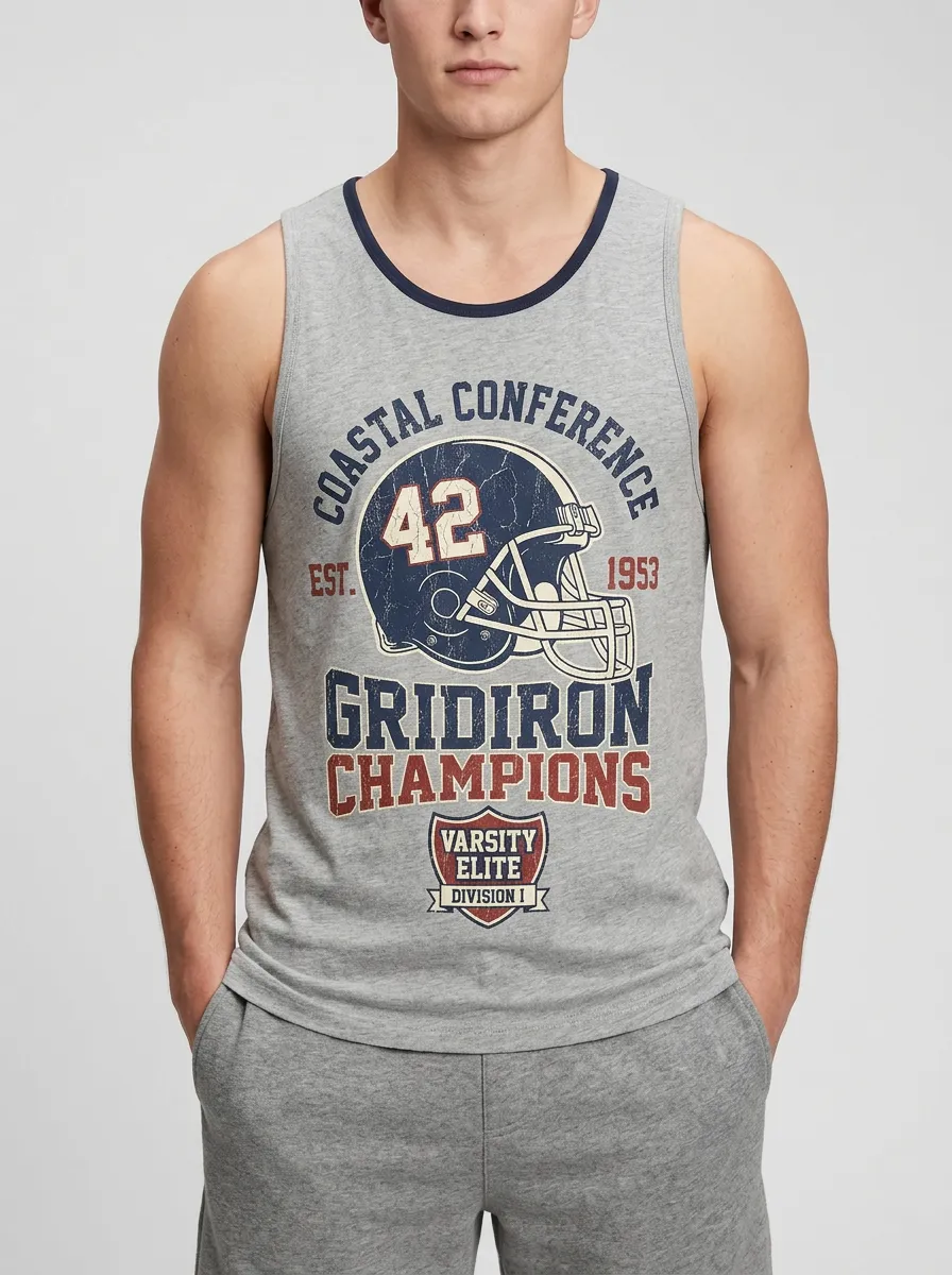 Men's American Football Lover Gridiron Helmet Printed Tank Top