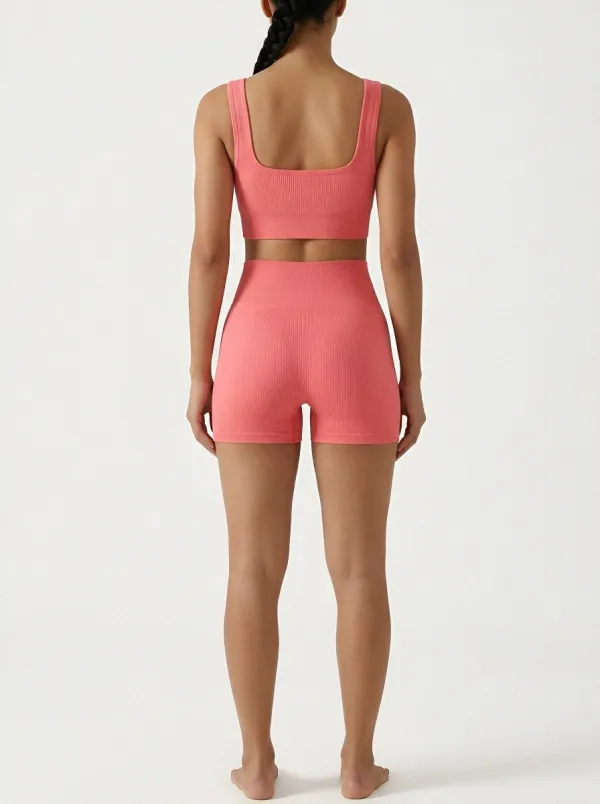 Dynamic Ribbed Texture Seamless Design Style Women's Tank Top And Sports Shorts Set