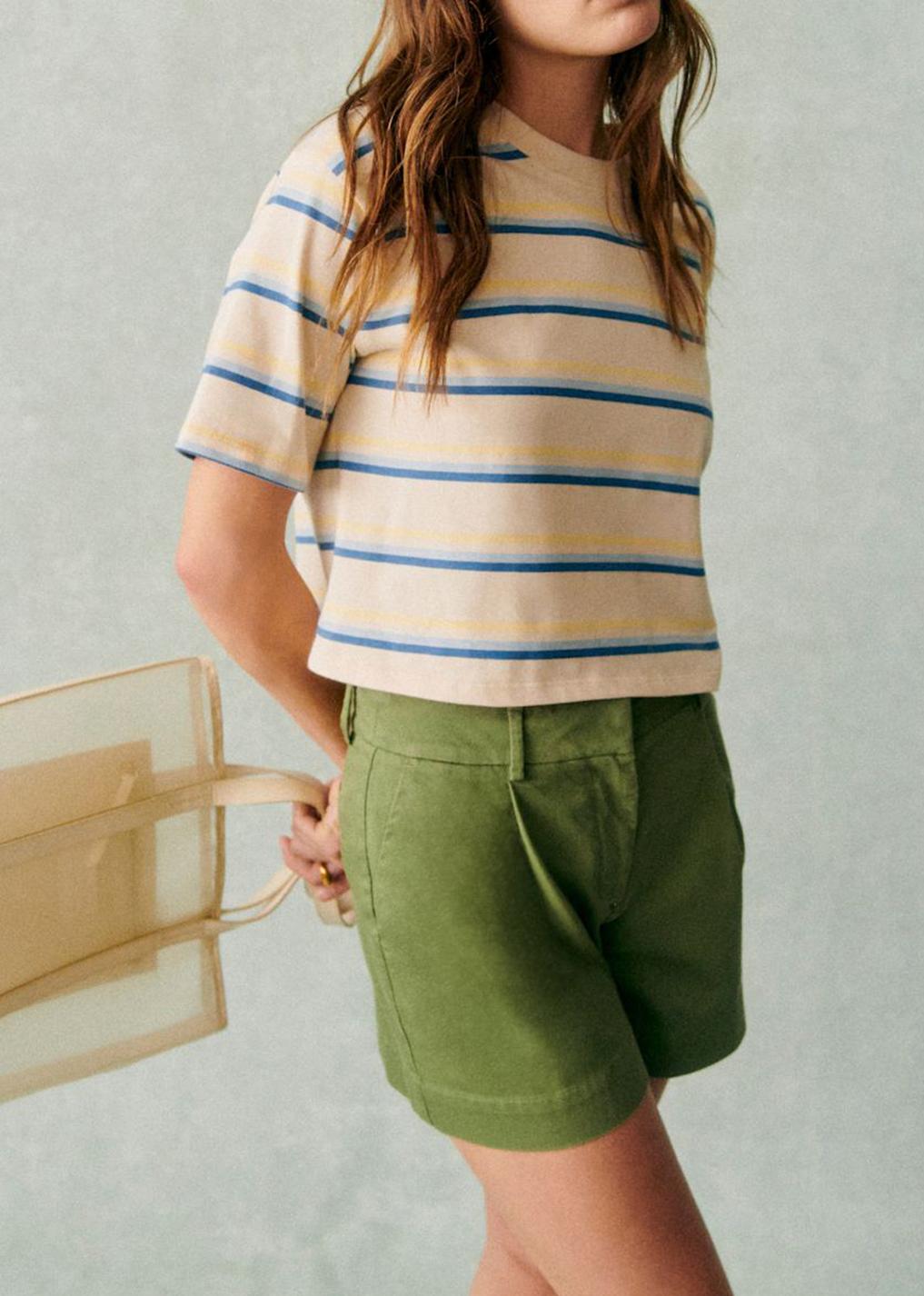 Striped Short Sleeve Cropped Organic Cotton T-Shirt