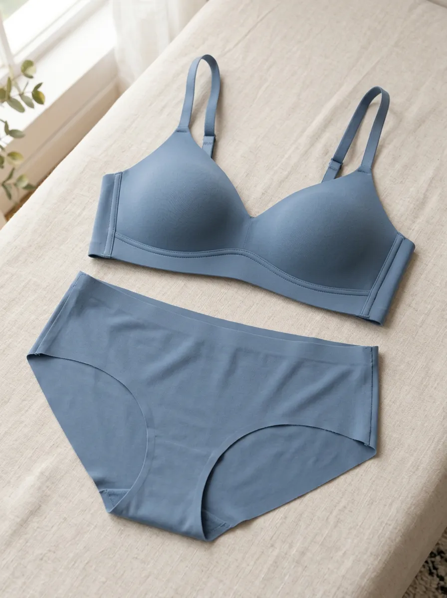 Women's Solid Seamless Wireless And Adjustable Strap Lingerie Set