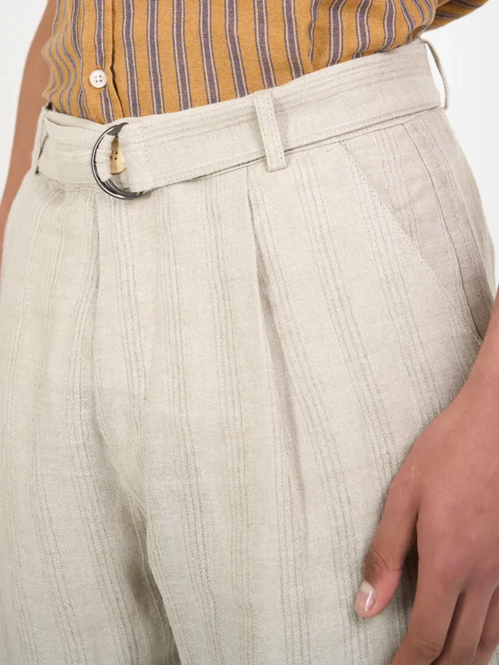 Sand Straight-Leg Belted Linen Trousers