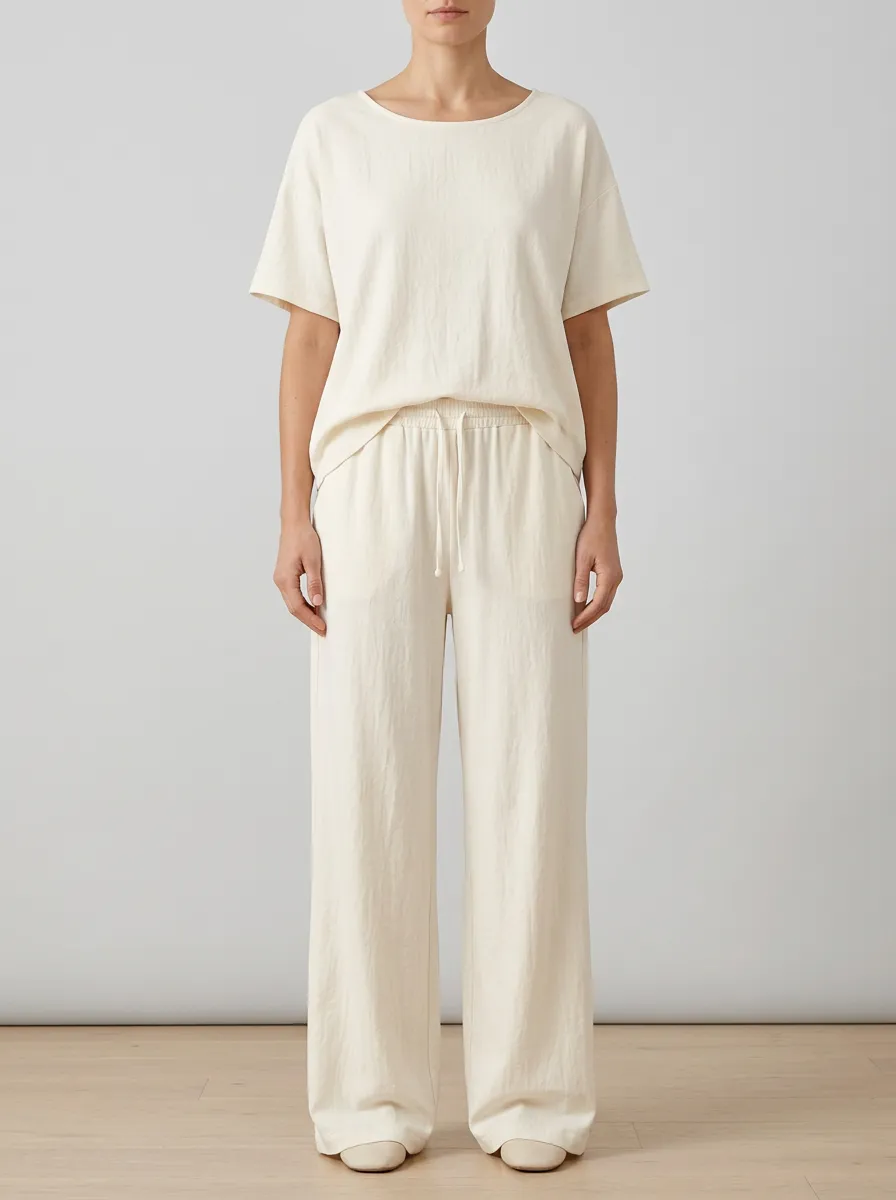 Women's Textured Short-Sleeve Crew-Neck Lounge Set