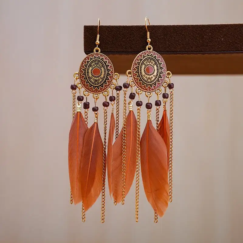 Minimal Feather Tassel Alloy Drop Earrings