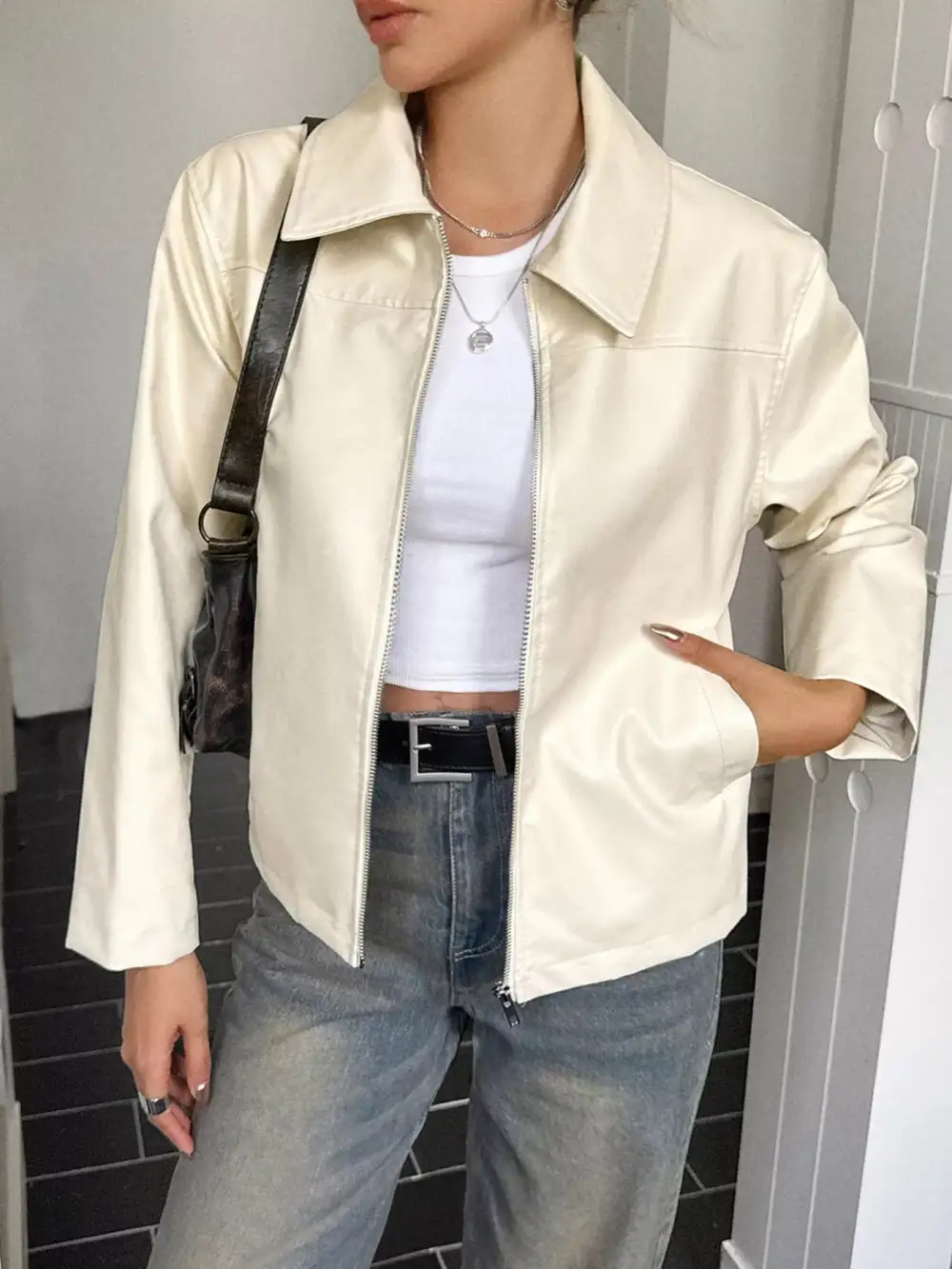 Zip Up Leather Jacket