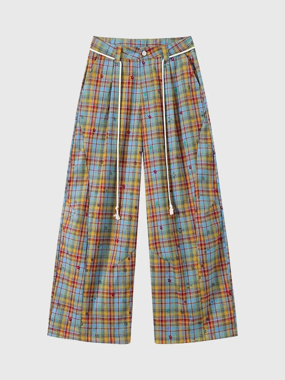Wide-Leg Plaid Printed Pants