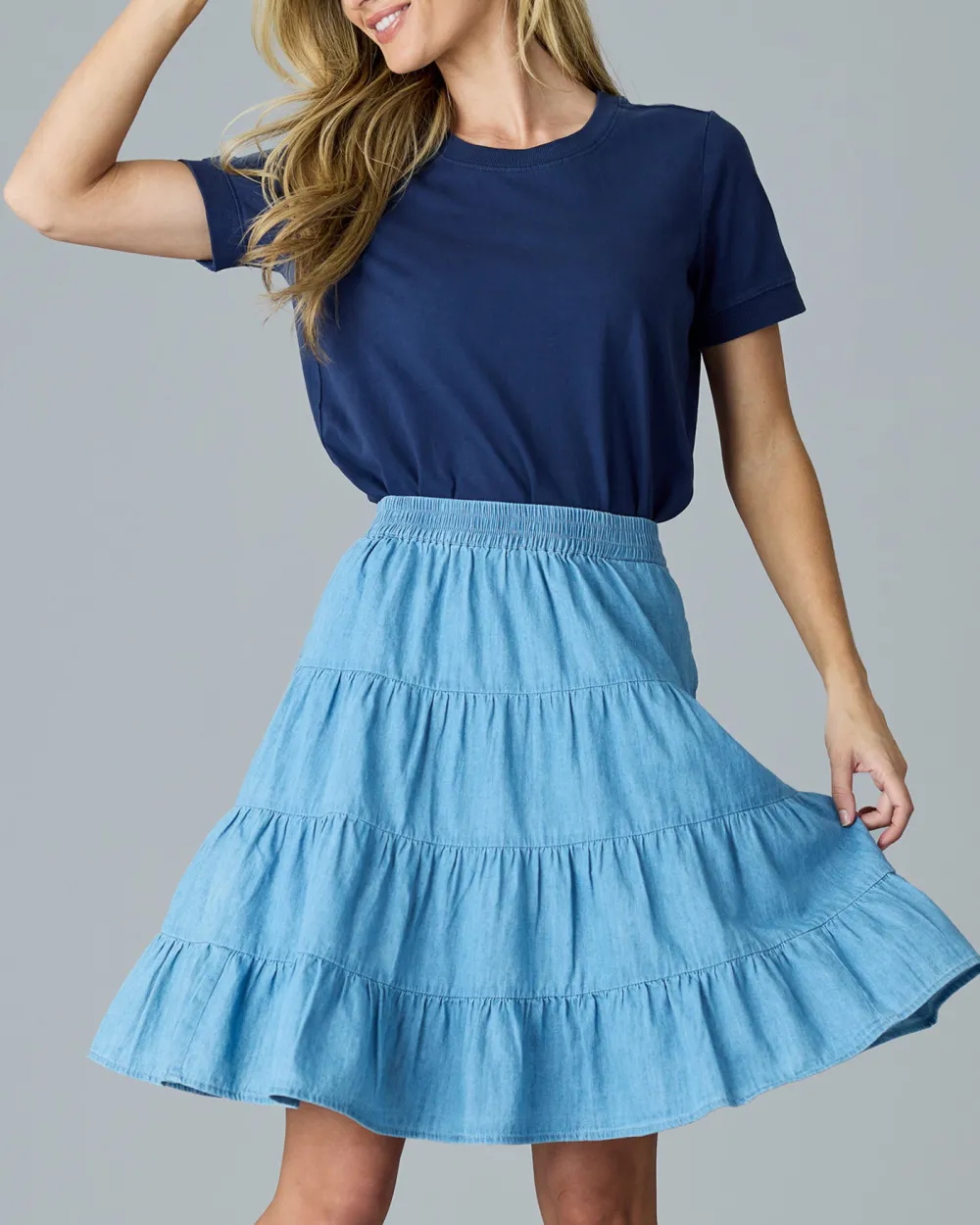 Light Blue Tiered Midi Skirt