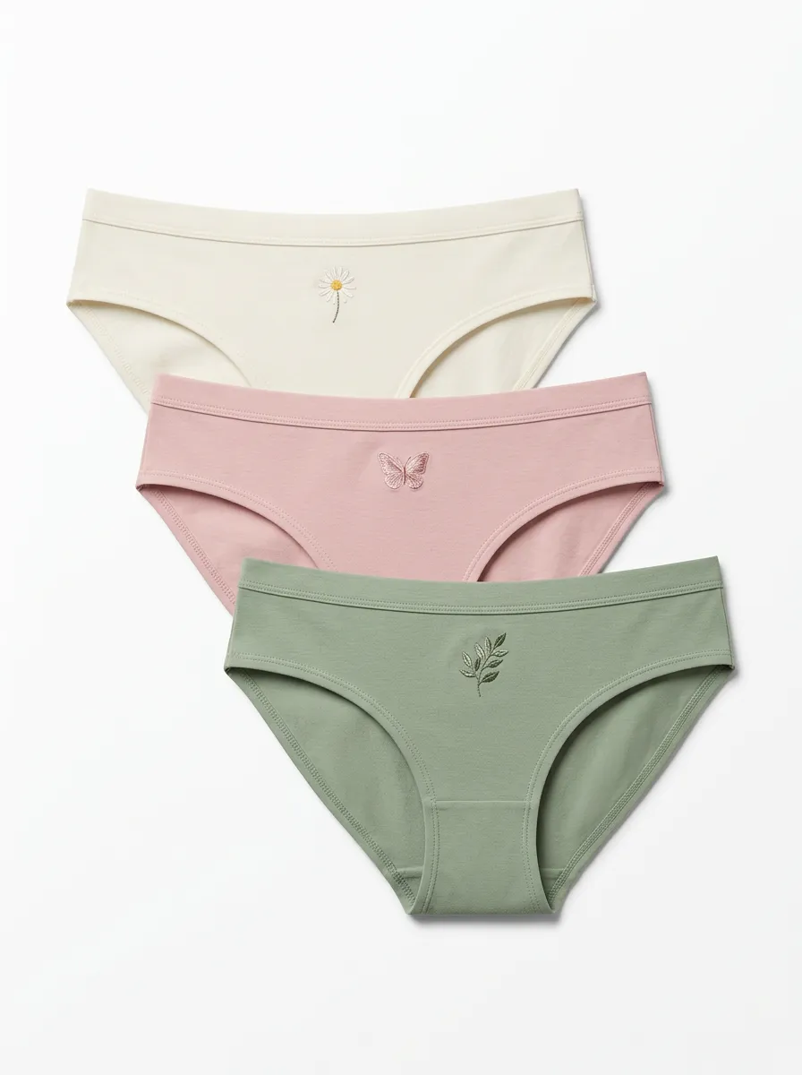 Women's Daisy Butterfly Leaf Embroidered Bikini Brief Set