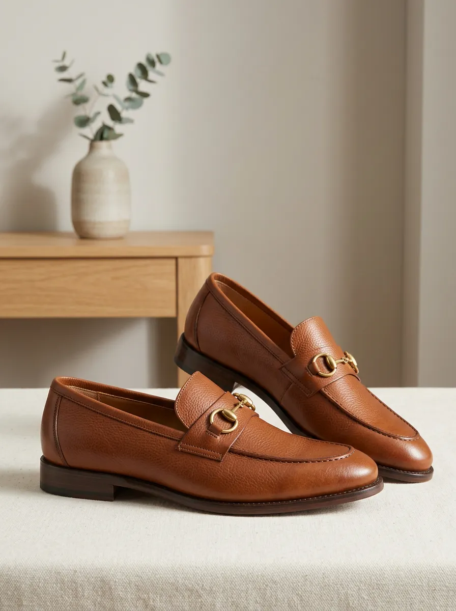 Unisex Refined Leather Horsebit Slip-On Loafers