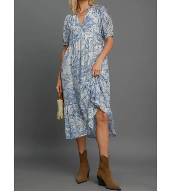 Full Size Puff Short Sleeve Midi Dress Plus Size