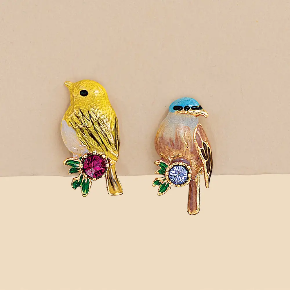 Enamel Bird Drop Earrings