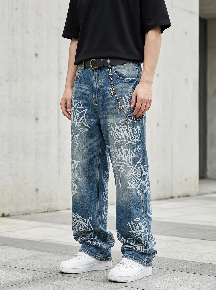 Unisex Urban Streetwear Graffiti Baggy Jeans