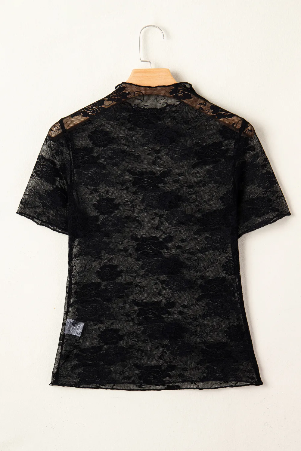 Black Floral Lace Mesh Short Sleeve Top