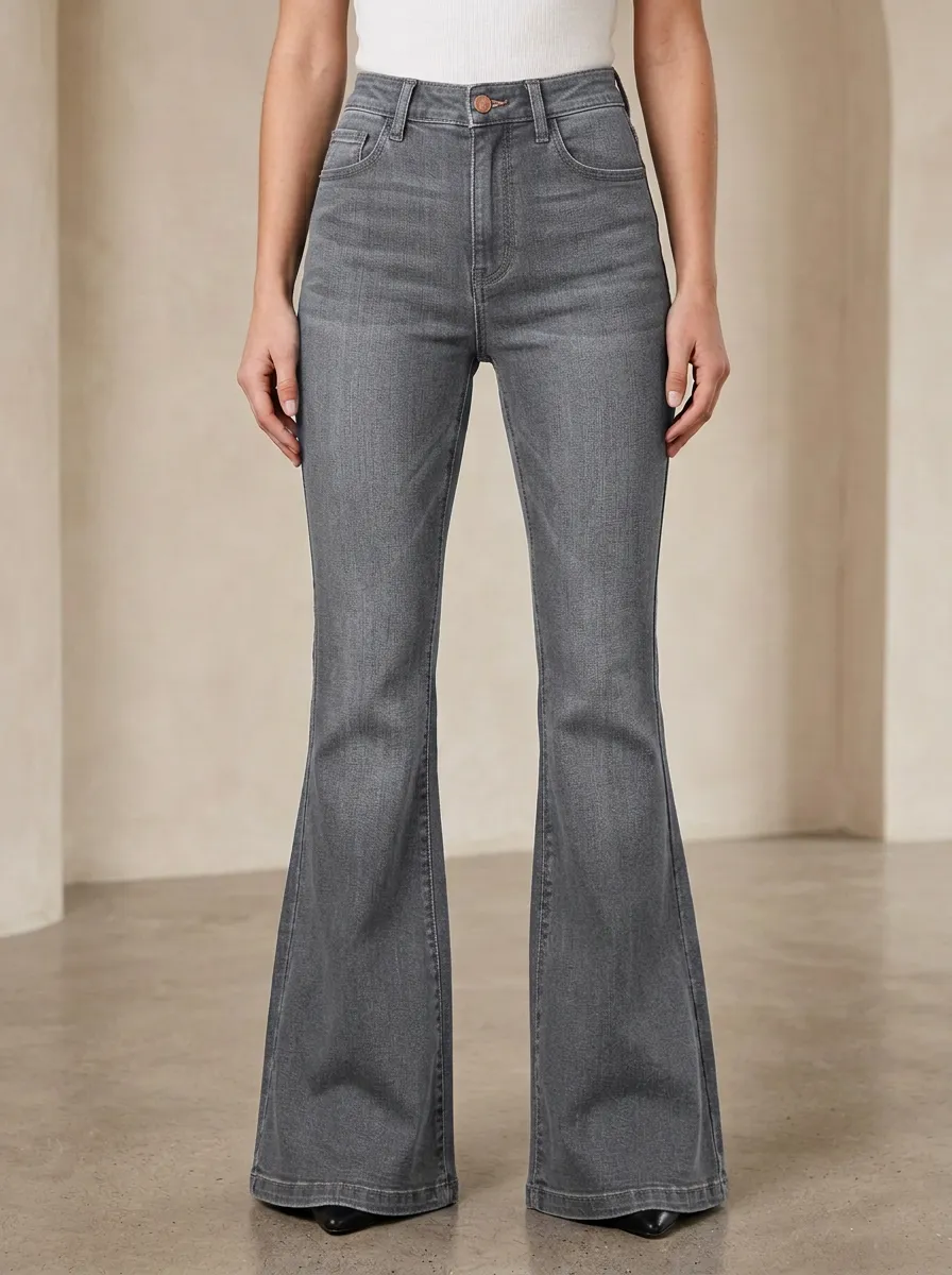 Refined Contrast Stitch High Rise Flare Jeans
