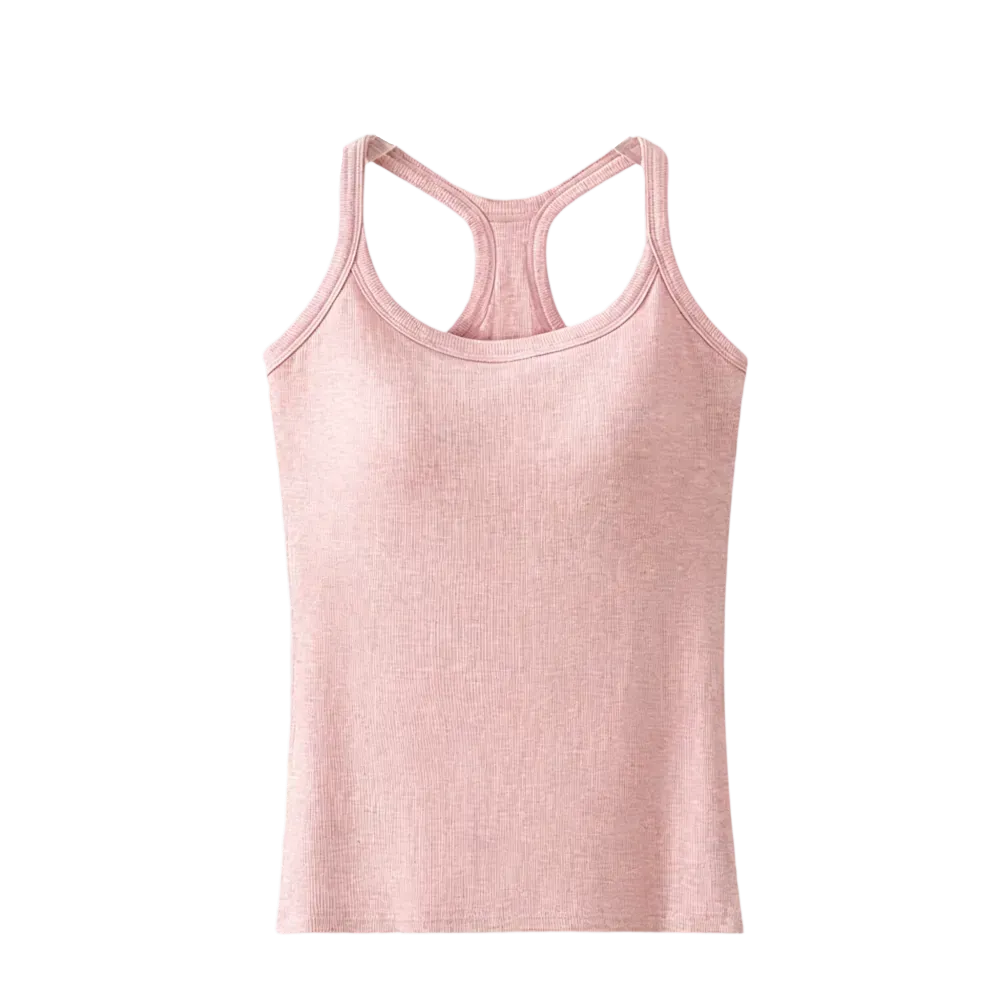 Women's Ribbed Built-in Bra Tank Top | Racerback Cropped Camisole with Removable Pads | Wireless Supportive Workout Yoga Top