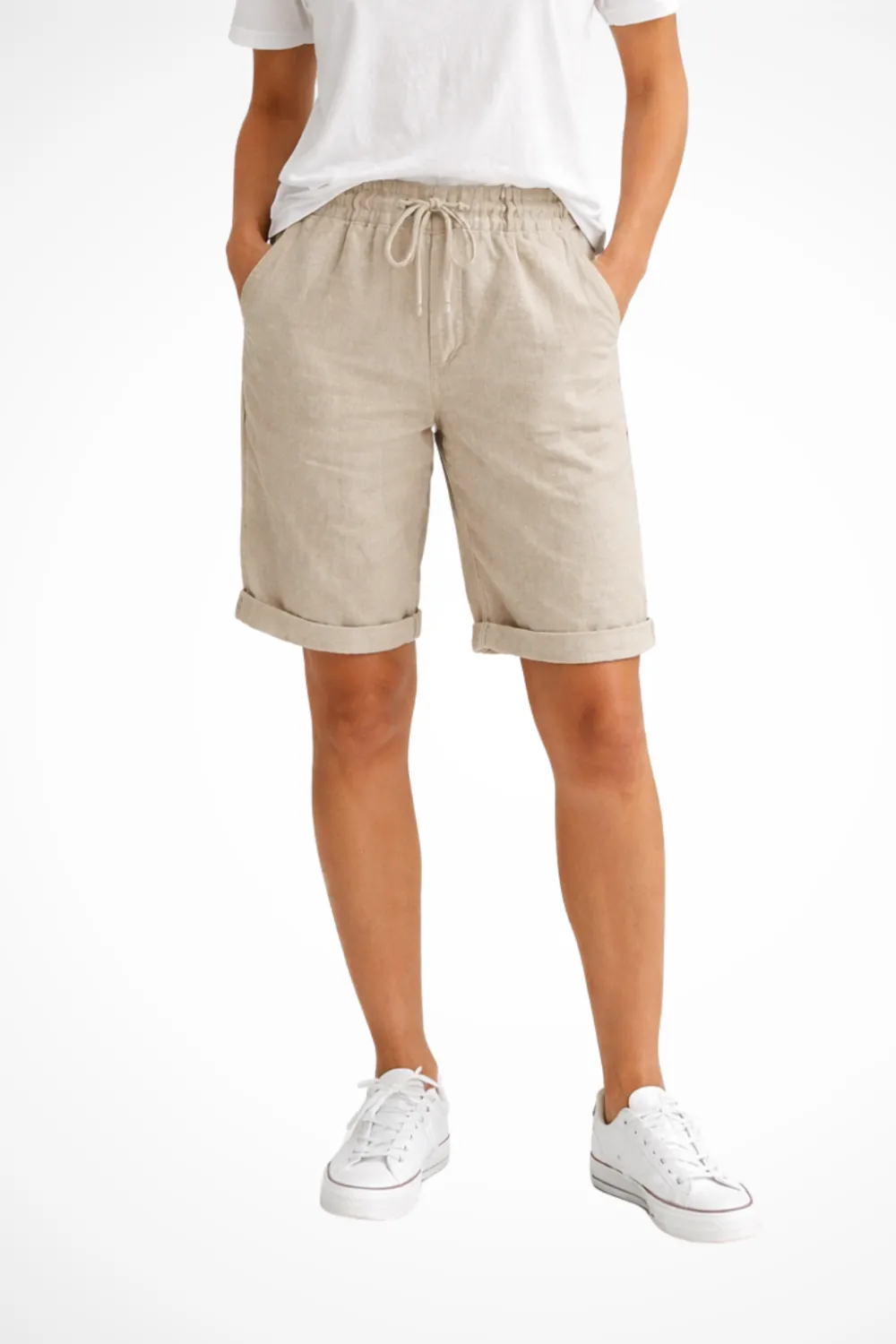  Relaxed Fit Linen Bermuda Shorts
