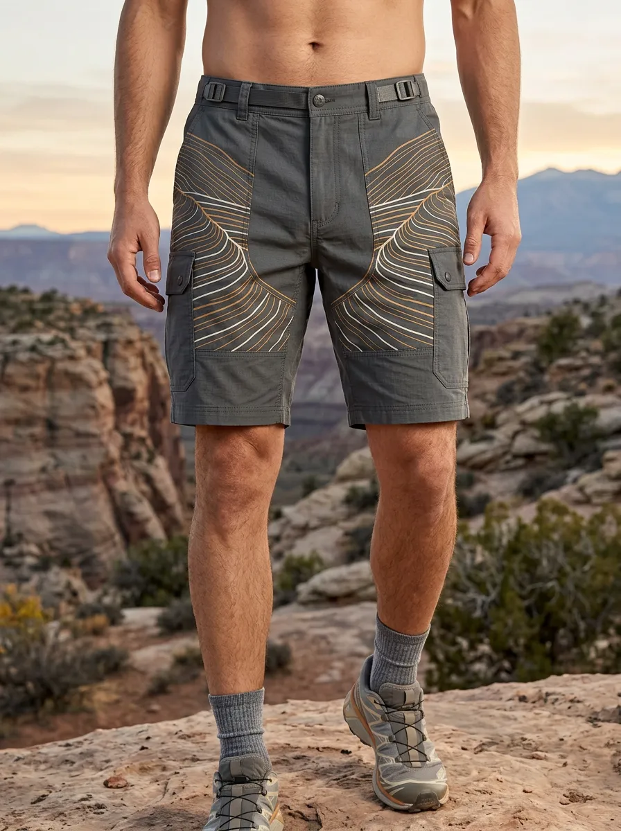 Men's Outdoor Hiking Abstract Line Cargo Shorts